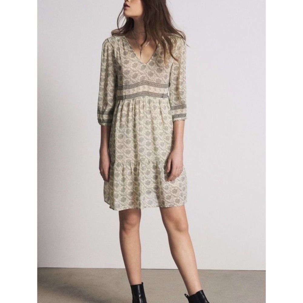 NWT Ba&sh Gorgeous Flowing Becky Ecru Dress Women's 4 CottageCore Boho Fall